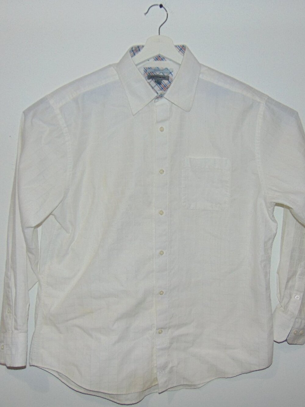 Johnston & Murphy Mens Long Sleeve Shirt XL Tailored Fit White Textured Cotton